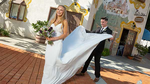 Wedding couple at Old World Village Church