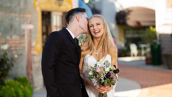 Wedding couple at Old World Village Church